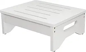 Wooden Step Stool for Adults & Kids, Non-Slip Rubber Feet, 6.5 INCH High, Lightweight Small Step, 450 LBS Capacity, Bed Step Stool for High Bed, Bathroom & Kitchen (White)