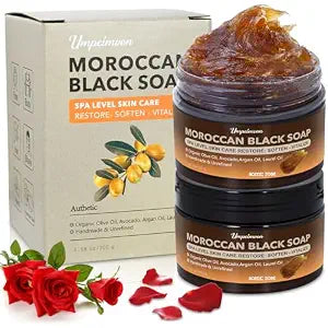 2 PCS Moroccan Black Soap with Argan and Rose, SPA Level Black Beldi Soap