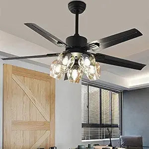 Bagood Black Ceiling Fan with Light and Remote 6 Speed Mute Metal Reversible Blades 5 Light 52" for Indoor Industrial Rustic Farmhouse Bedroom Living Room Dining Room