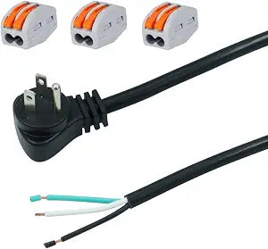 14AWG Replacement Power Cord Pigtail Slim 3 Prong Open Wiring End Heavy Duty Flat Plug Replace 45 Degree Right Angle Plug13FT SJT Power Supply Cable 3 Wire Stripped Old Cord Repair 15A, 1875W at 120V