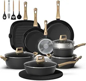 Bazova 23-Piece Pots and Pans Set Non Stick,Titanium Ceramic Cookware Set Non Toxic,Long-Lasting,PFAS Free,Induction Compatible,Complete Kitchen Set with 3 Frying Pans for All Cooking needs