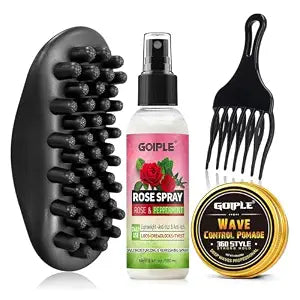 Wave Pomade Twist Sponge Brush Twist Styler Comb for Black Men - Washable Afro Curl Sponge Racket for Barbers & Daily Use, Ideal for Curly, Coiled, 4C Hair - Hair Pick Comb Rose Water Spray Set