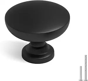 homdiy 20 Pack Black Cabinet Knobs Matte Black Round Dresser Drawer Knobs for Cabinets, Aluminum Alloy Kitchen Hardware Handles