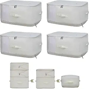 Four Oxford Cloth Comforter Storage Bags - Space-Saving, Large Capacity, Washable, Suitable for Storing Blankets and Bedding, Beige Color