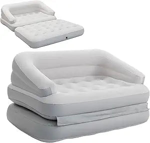 Inflatable Couch Flocked Air Sofa Bed, Blow Up Sofa for Camping, Gray