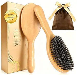 100% Boar Bristle Hair Brush for Thin Fine Hair, Shine & Frizz Control