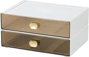 Spacious Desktop Storage Box, 2 Large Storage Drawers, Stackable Office Desk Drawer Organizer and Accessories, Printer Paper Organizer, White Plastic Drawers for Workspace