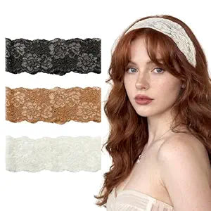 CWJCYTNSN Floral Lace Headbands for Women,Elegant Thin Stretchy 3 Pcs