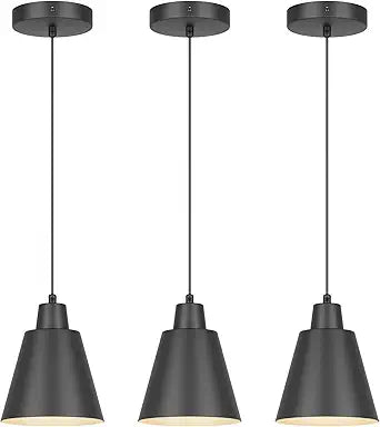 Industrial Pendant Lights, Black Pendant Light Fixtures, Vintage Kitchen Island Light with Black Metal Shade, Farmhouse Pendant Lights for Dinning Table Bedroom Bar - Black, 3 Packs