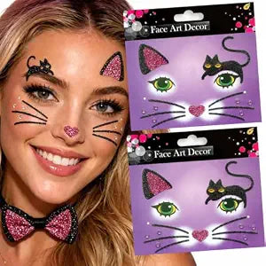 2 Sheets Cat Face Stickers Glitter Black Cat Temporary Face Jewels