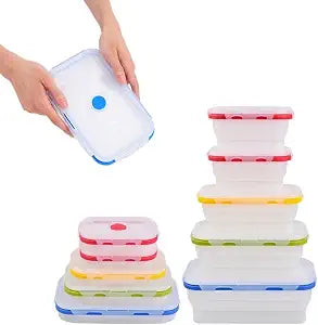 ECOBERI Collapsible Food Storage Containers with Lids, 5 Piece, 12-40 oz (Assorted Colors-Sizes 5pc)