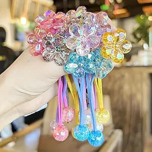 12PCS Ball Charm Hair Ties Colored Camellia Bead Rubber Band Bubble Hair Ties with Balls No Damage Ponytail Holders for Toddler Girls (Pink, Purple, Blue, Rose Red, Grey,Yellow)