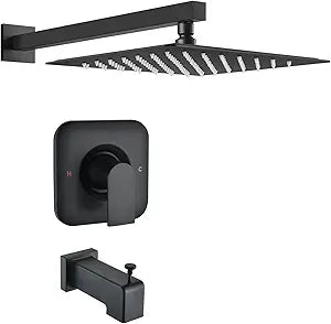 Shower Faucet Compatible with Moen Trim Kit, 12" Rainfall Showerhead, Shower Handle& Tub Spout, (Valve& Catridge Not Inclued), Matte Black