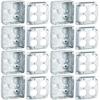 Copkim 8 Set 4  4" Electrical Junction Box with Cover Electrical Metal Outlet Box, 21.0 Cu. in. Capacity Receptacle Exposed Work Cover, 1-1/2'' Deep (Double Duplex Receptacle)