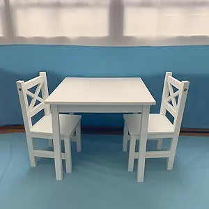 PETIT BATEAU Solid Wood Kids Table and 2 Chairs Set,Montessori Modern AMMEHOELA Irish Designer for 2-8 Years Toddler,MilkyWhite