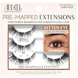 Ardell Pre-Mapped Eyelash Extensions - False Lashes Kitten Eye, Reusable Segmented Lash Strips, Natural-Looking Lash Extensions, 3 Pack