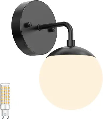 Tipace Black Sconce Light 1 Light,Black Wall Sconce,Modern Globe Wall Light for Restaurant Living Room Bedside Stairs Bathroom Mirror(3000K G9 Bulb Include)