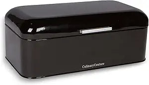 Culinary Couture Extra Large Black Bread Box for Kitchen Countertop - Holds 2 Loaves - 16.5" x 9" x 6.5" - Stainless Steel Vintage Bread Boxes for Kitchen Counters