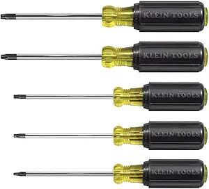 Klein Tools 19555 TORX Cushion Grip Screwdriver Set, Made in USA, T15, T20, T25, T27 and T30 Tip sizes, 5-Piece