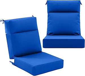 Marsui Outdoor High Back Chair Cushions Set of 2, 44 x 21 x 3.5 Inches Patio Chair Cushion with Ties, Thick Seat Pads and Back for Wicker, Rocking, Porch and Balcony Chairs, Fade Resistant(Blue)