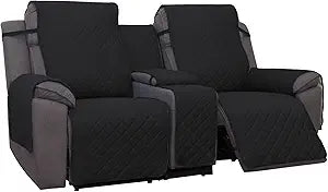 PureFit Water Resistant Reversible Loveseat Recliner Cover - Non Slip Furniture Protector for 2 Seat Recliner, Black/Beige