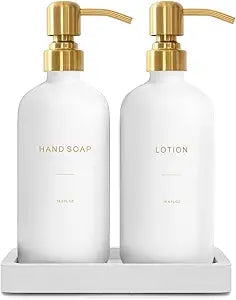 Prus Waso Gold Soap Dispenser Bathroom Set, Hand and Lotion Dispenser with Stainless Steel Pump, Perfect for Modern Bathroom Decor. (Gold)