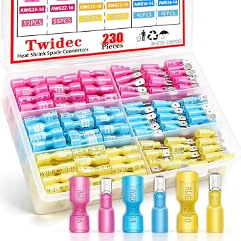 Twidec/230PCS Heat Shrink Spade Connectors Kit 22-10 AWG Female and Male Spade Terminlas Quick Disconnect Connectors Fully Insulated Electrical Wire Crimp Connector for Automotive Marine