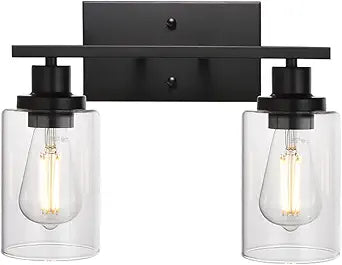 MELUCEE 2-Light Black Wall Sconce Industrial Vintage with Clear Glass Shade and Metal Base, Bathroom Vanity Lights Hallway Light Fixture Sconces Wall Lighting (Patent No.: US D963914 S)