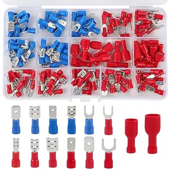 140Pcs Electrical Wire Connectors Kit Insulated Crimp Terminal Assortment with U-Type Fork, Spade, Butt, Ring Connectors, Male and Female Terminals for Automotive and Home Wiring
