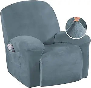 H.VERSAILTEX High Stretch Recliner Chair Covers Large Size Oversized Plush Chair Slip Covers with Arms 1-Piece Furniture Protector Couch Soft with Elastic Bottom Non Slip(Recliner, Stone Blue)
