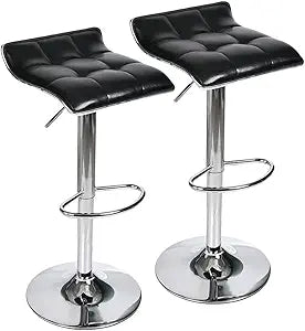 Set of 2 Barstool, Adjustable Swivel Gas Lift Bar Stools, PU Leather with Chrome Base, Black