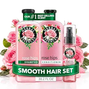 Herbal Essences Smooth Rose Hips Shampoo, Conditioner, Fragrance Mist Set, 30.2 fl oz, Smooths Hair