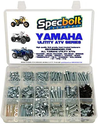 250pc Specbolt Bolt Kit for Yamaha Utility ATV Including All Grizzly Warrior Wolverine Big Bear Tracker Breeze Timberwolf Rhino YFM YTZ for Maintenance & Restoration Using Spec Fasteners for Quads