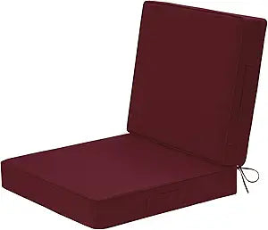 Wellsin Outdoor Deep Seat Patio Cushions, 22 x 22 Waterproof & 3-Year Fade Resistant Outdoor Cushions with Removable Covers,Ties and Handle for Chair, Sofa, Couch, Burgundy