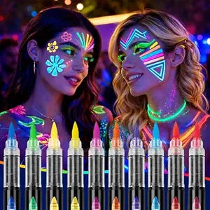 10 Colors UV Reactive Glow Face & Body Paint Markers, Neon Body Paint Kit