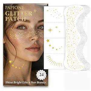 24pcs Glitter Freckles Makeup Patches, Face Tattoo, Sparkle Freckles Patches for Women, Waterproof Gold Temporary Face Tattoos, Body Glitter for Halloween decorations