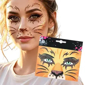 Lion Face Stickers for Halloween Art Decor Glitter Temporary Tattoos Gems