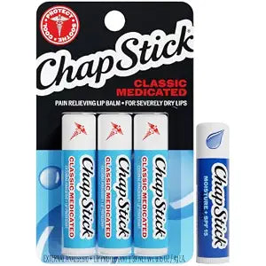 ChapStick Lip Balm Set, 3 Classic Medicated + 1 Moisture SPF 15, 0.15 Oz Ea