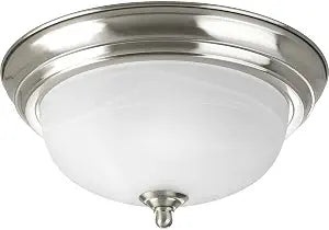 Progress Lighting 1-Light Ceiling Light, Flush Mount Ceiling Light Fixture for Interior Kitchen Lights, Hallway, Bedroom, Living Room, 11-3/8-Inch by 5-1/2-Inch, Brushed Nickel, Alabaster Glass Shade