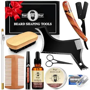 Beard Shaper Beard Shaping Tools - Beard Care Gift Bear Kit for Men, Complete Grooming Kit with Beard Oil, Balm, Brush, Dual-Sided Comb, Pencil, Template Guide, Trimming Scissors & Mustache Comb19pcs