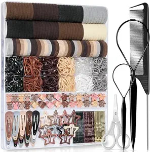 IKOCO 822PCS Hair Accessories for Girls, Elastic Hair Ties with Neutral Color Clips and Tools