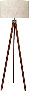 LEPOWER Wood Tripod Floor Lamp, Mid Century Standing Lamp, Modern Design Studying Light for Living Room, Bedroom, Study and Office, Flaxen Linen Shade with E26 Base Brown