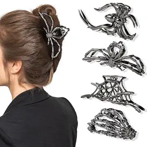 obeoby 4 Pcs Large Metal Halloween Hair Claw Clips Goth Accessories, Black