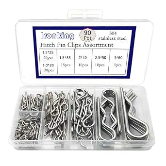 Ironking 90 Pcs 6 Sizes Stainless Steel Hitch Pin Clip R Clips Retaining Pins Tractor Cotter Pin Hair Pin Assortment Spring Clip Retainer Pins Kit for Hitch Pin Lock System, Trucks, Engine Repair