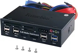TCC-QL5E 5.25 Inch PC Multifunction Dashboard Media Front Panel, with SATA e-SATA Dual USB 3.0 6 Port USB 2.0 Audio Ports and Five-in-one Card Reader