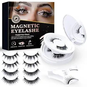 No Glue Magnetic Lashes, 4 Pairs Reusable False Eyelash Kit with Applicator