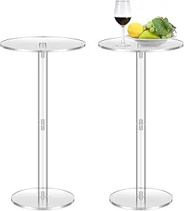 Lineshading 2 Pcs Acrylic Drink Side Tables 10 l x 10 W x 24.2 H Clear Living Room Round Coffee Cocktail Tables for Small Space End for Living Room Balcony Bedroom Easy Assembly