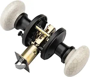 NCL White Door Knobs, Matte Black Keyless Door Handles, Porcelain Door Levers, Interior Bath Door Knob