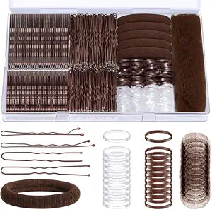 IKOCO 415pcs Bobby Pins Set, U Pins with Hair Ties and Hair Net, Brown