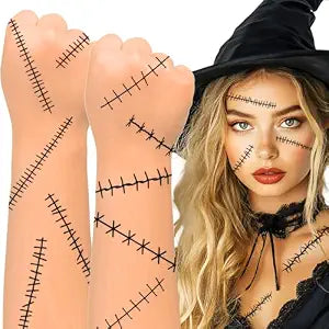 winthrop 8 Sheets Halloween Stitched Scar Temporary Tattoos, Fake Stitches